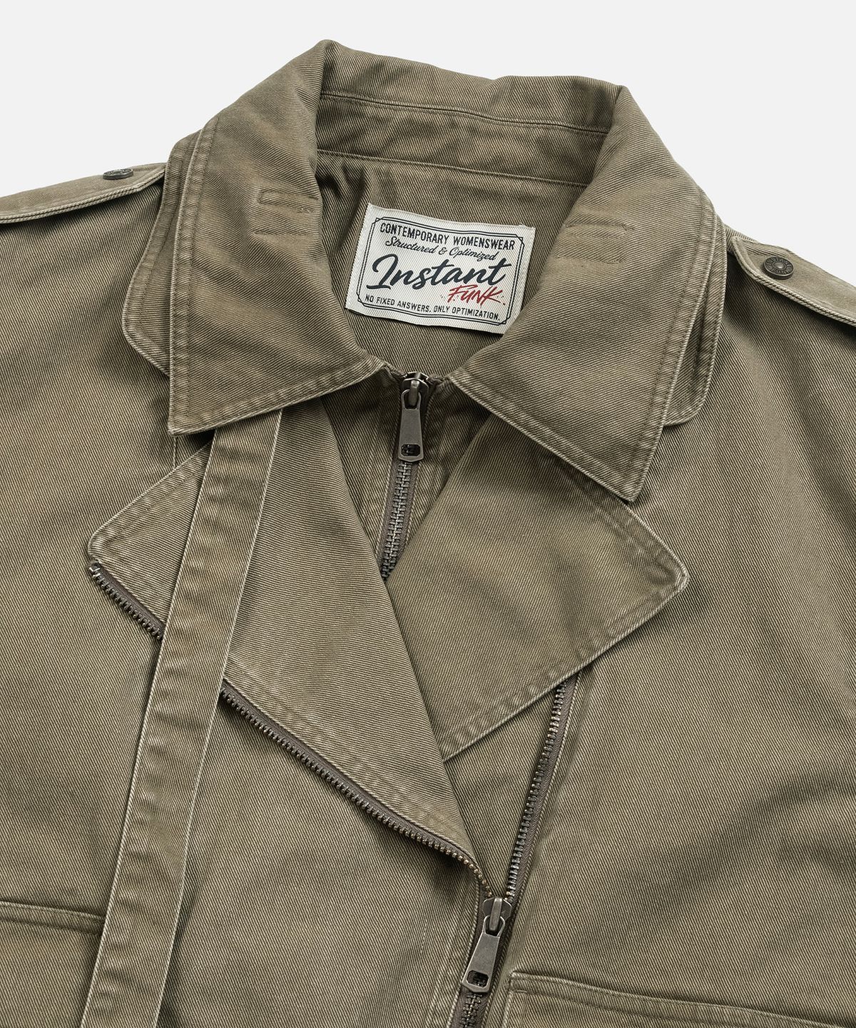 인스턴트펑크(INSTANTFUNK) [민지S PICK] LAYERED COLLAR RIDER JACKET - KHAKI
