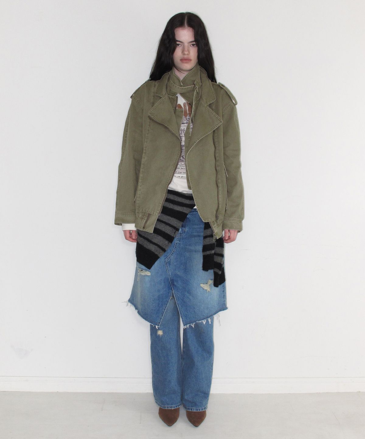 인스턴트펑크(INSTANTFUNK) [민지S PICK] LAYERED COLLAR RIDER JACKET - KHAKI