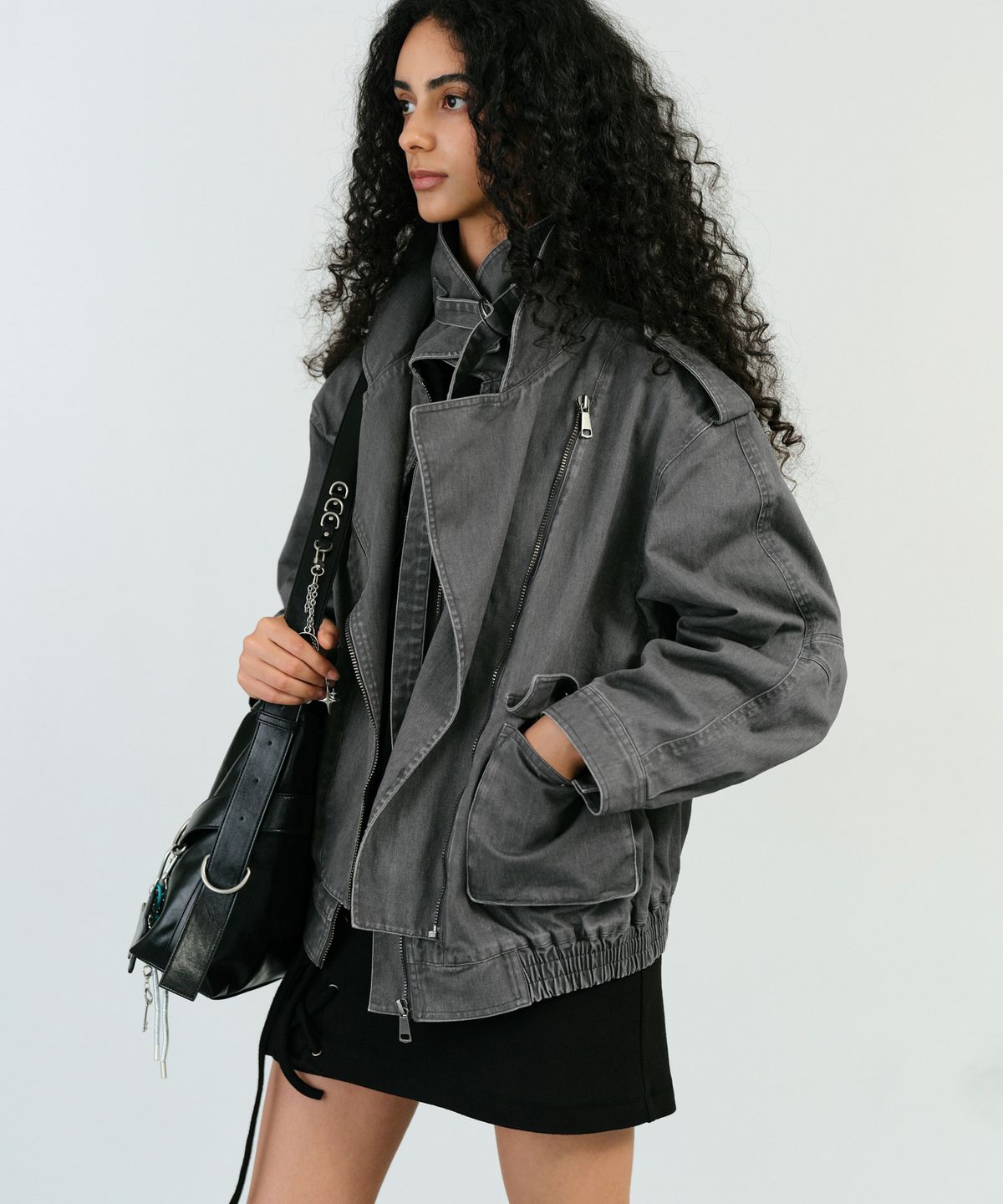 인스턴트펑크(INSTANTFUNK) [가을S PICK] LAYERED COLLAR RIDER JACKET - GREY