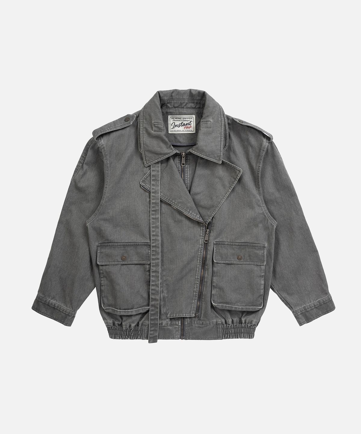 인스턴트펑크(INSTANTFUNK) [가을S PICK] LAYERED COLLAR RIDER JACKET - GREY