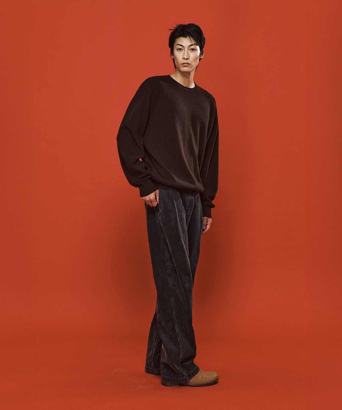 플랙(PLAC) 캐시미어 블랜드 라인 크루넥 니트 브라운