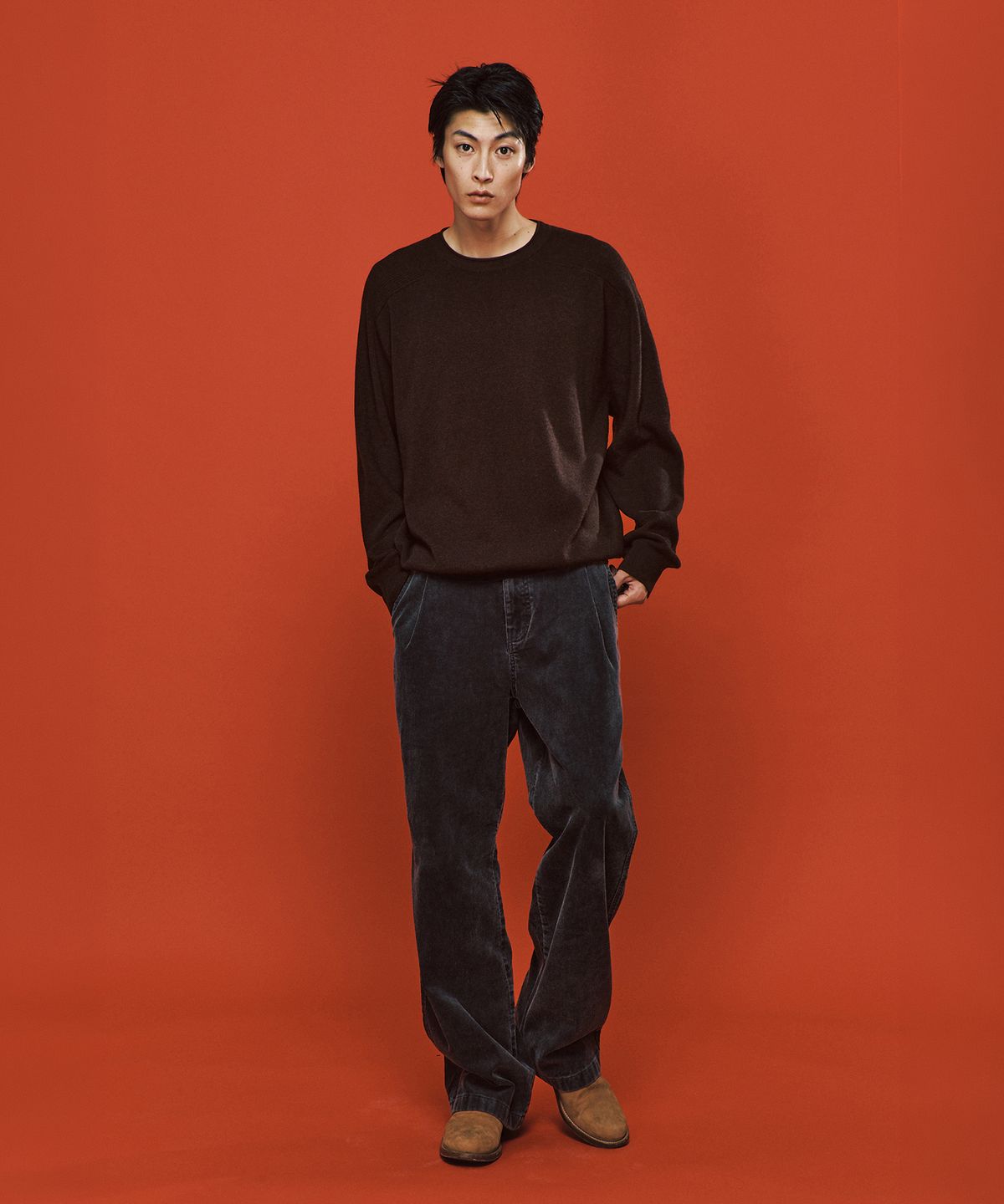 플랙(PLAC) 캐시미어 블랜드 라인 크루넥 니트 브라운