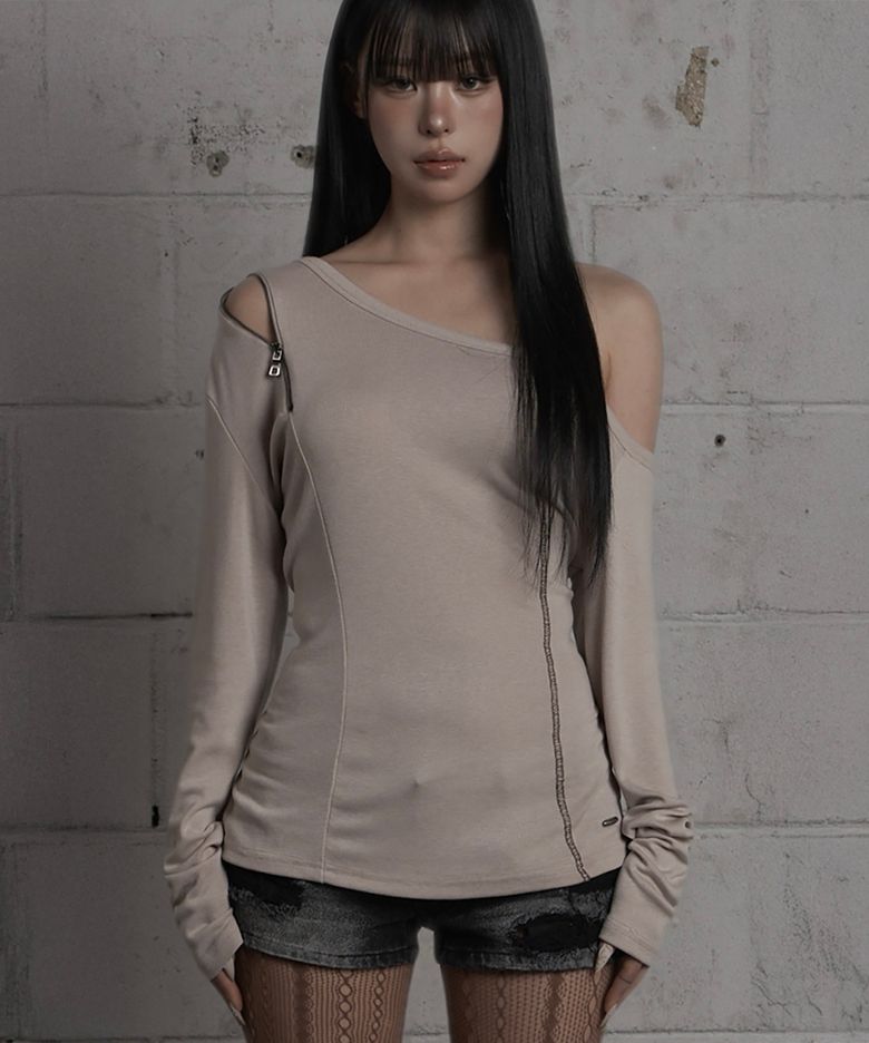 Asymmetric Zipper Corset Top (Beige)