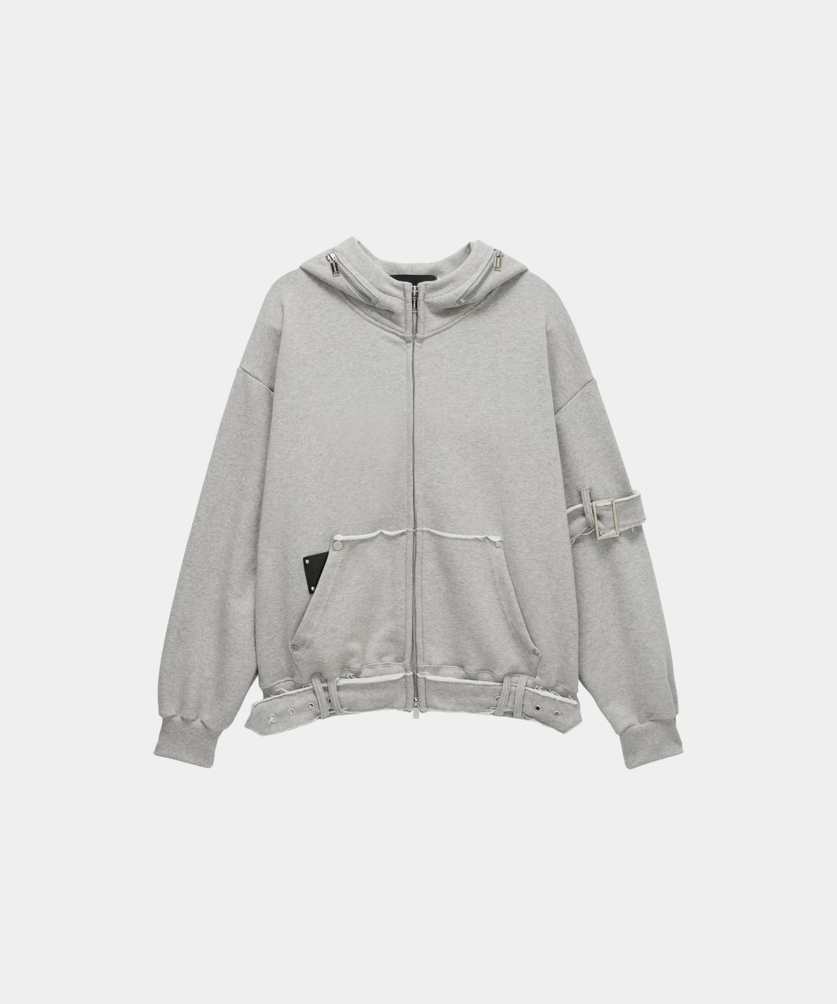 에트오소메(ETRE AU SOMMET) Belted Raw Edge Hood Zip-Up (Melange Gray)