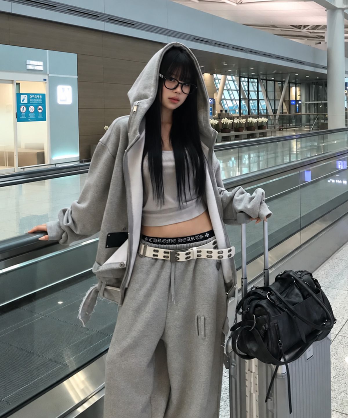 에트오소메(ETRE AU SOMMET) Belted Raw Edge Hood Zip-Up (Melange Gray)
