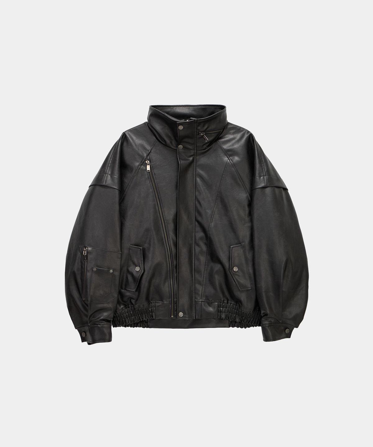에트오소메(ETRE AU SOMMET) Panel Pocket Leather Bomber (Black)