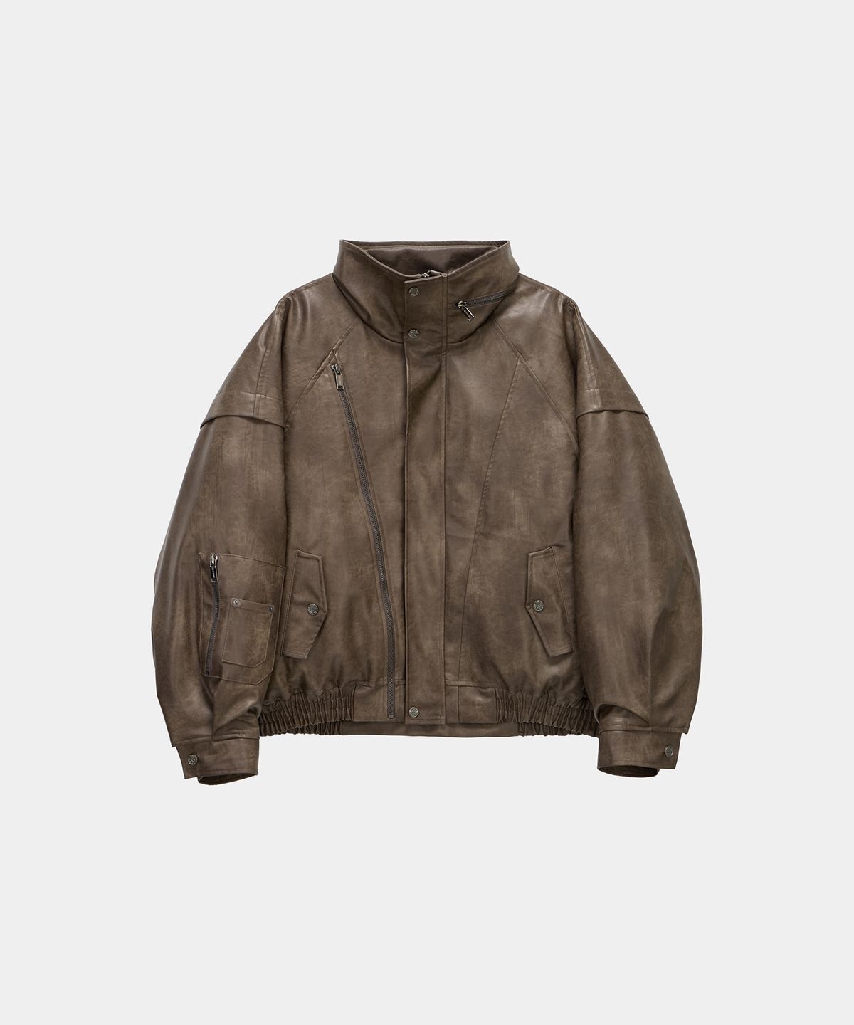 에트오소메(ETRE AU SOMMET) Panel Pocket Leather Bomber (Brown)
