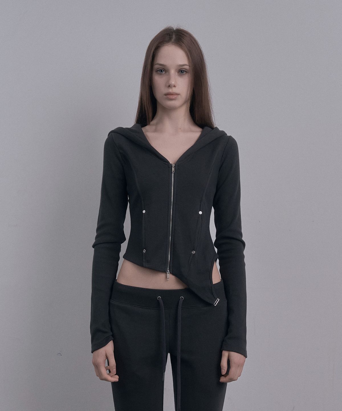 데미오(DAMIO) Contour Fitted Hoodie Zip-Up (Charcoal)