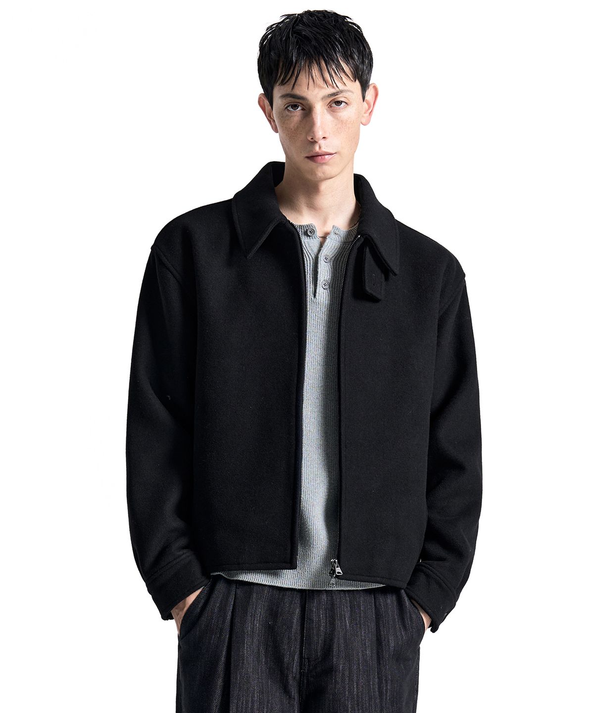 커스텀어클락(COSTUME O’CLOCK) 울 2-WAY 드리즐러 자켓 블랙 COOSJK046BLACK
