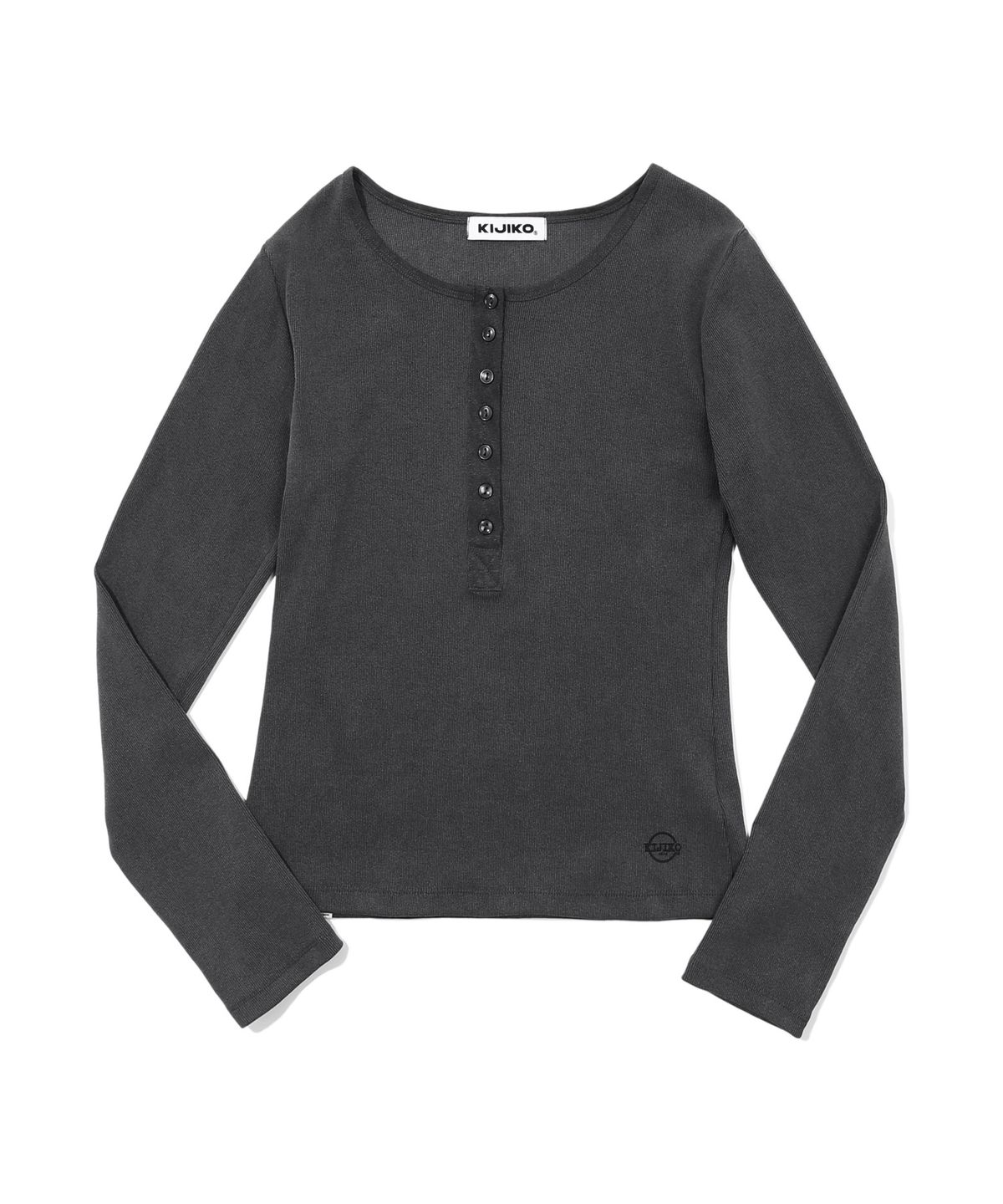 키지코(KIJIKO) ke309. Pigment Henley Neck Tee Charcoal