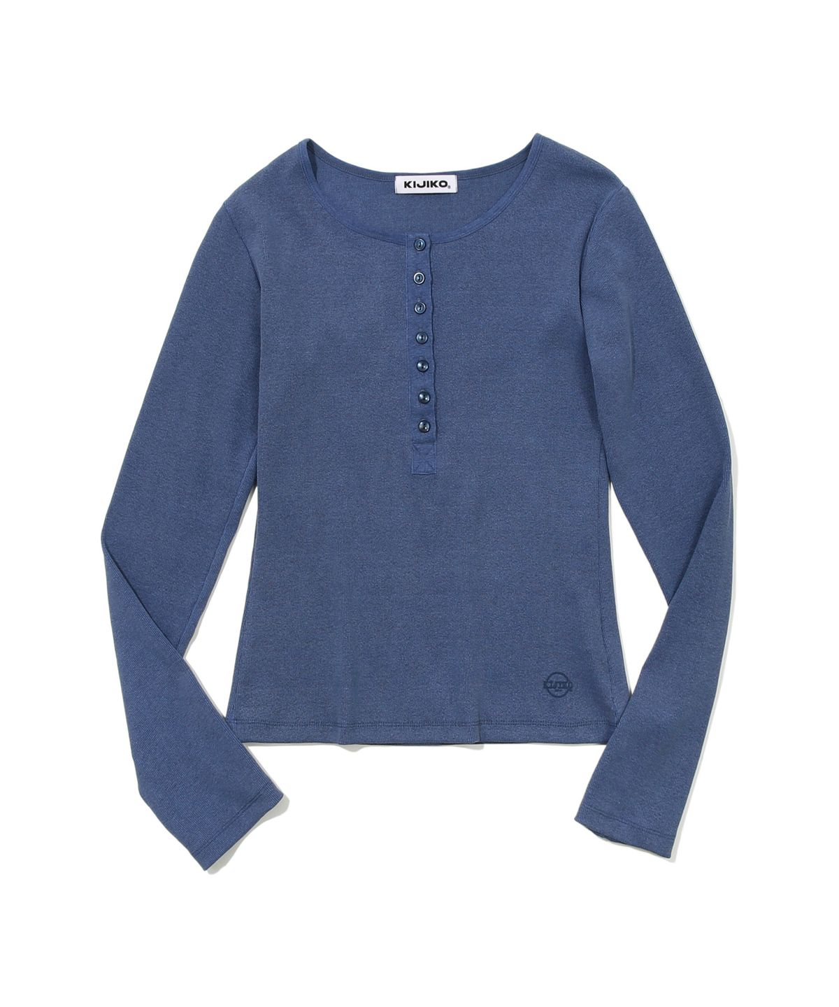 키지코(KIJIKO) ke309. Pigment Henley Neck Tee Navy