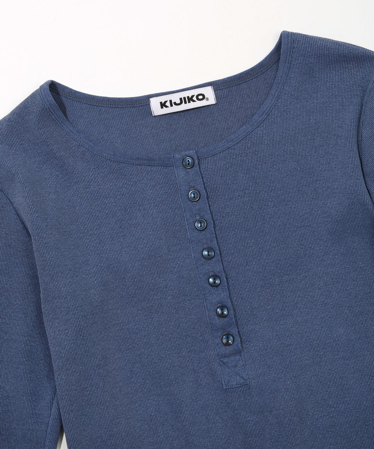 키지코(KIJIKO) ke309. Pigment Henley Neck Tee Navy