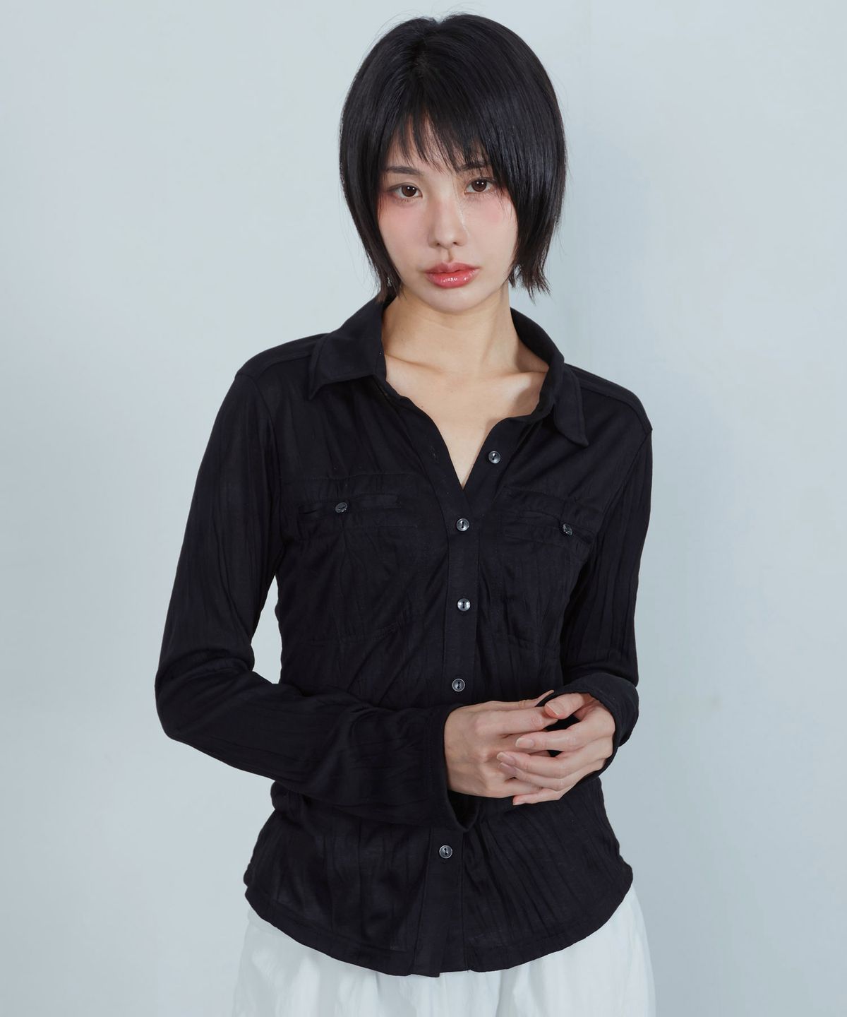 키지코(KIJIKO) ke210. Linkle Soft Slim Shirt Black