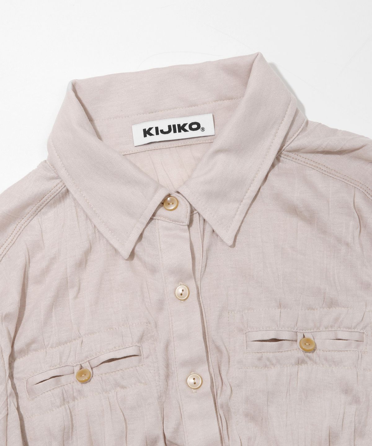 키지코(KIJIKO) ke210. Linkle Soft Slim Shirt Beige