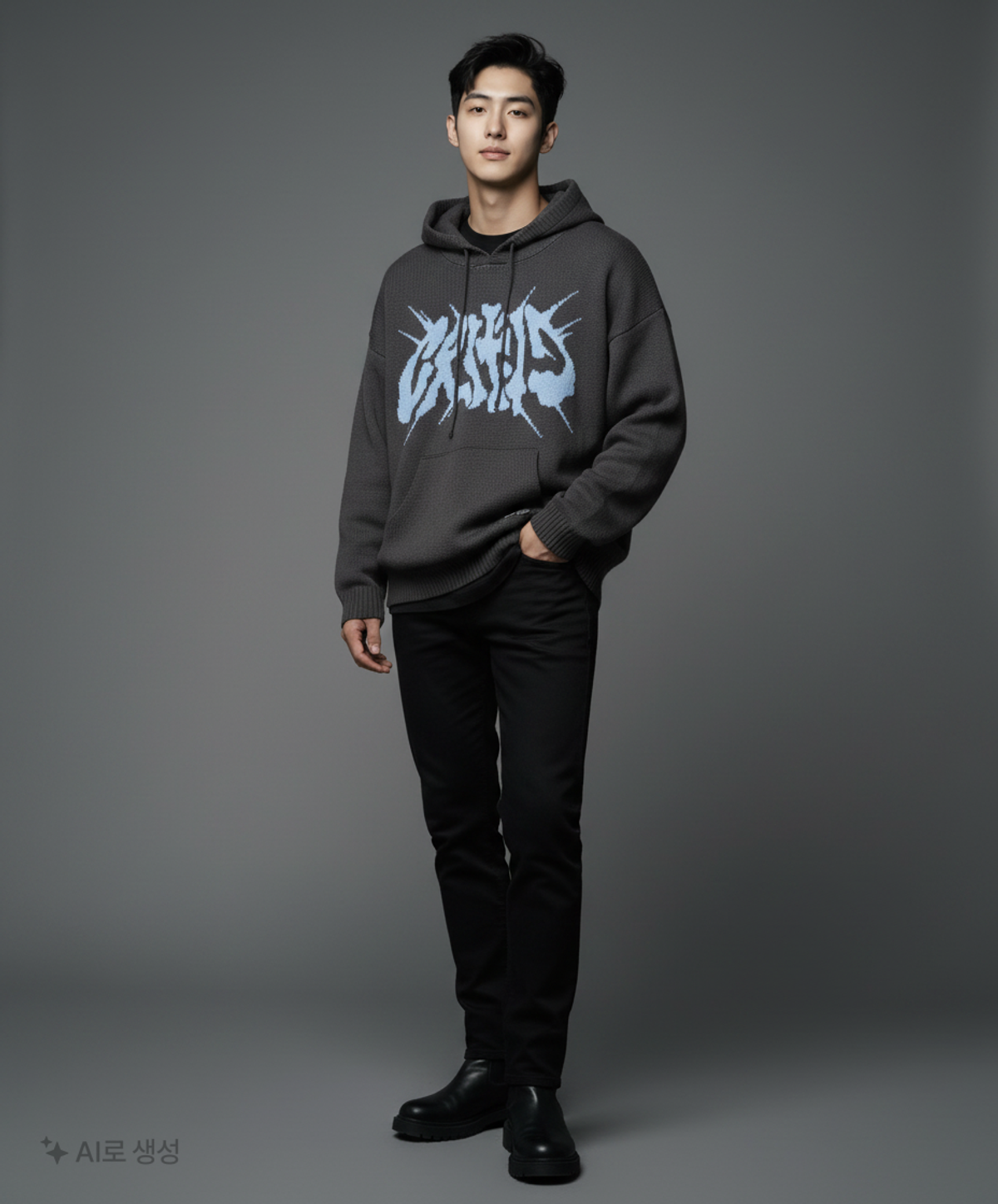 크리틱(CRITIC) GOTH LOGO HOOD KNIT CHARCOAL XL