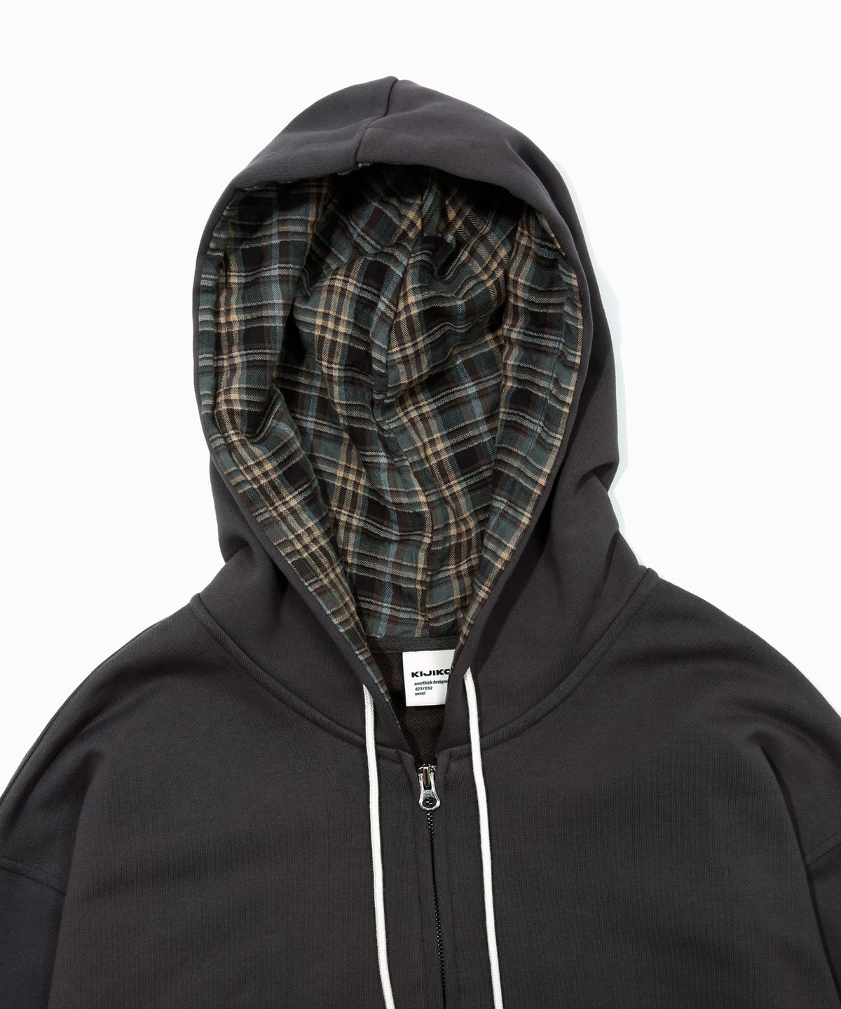 키지코(KIJIKO) ke110. Check Hoodie Zip-up Charcoal