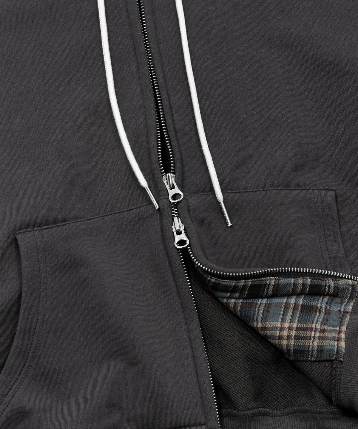 키지코(KIJIKO) ke110. Check Hoodie Zip-up Charcoal