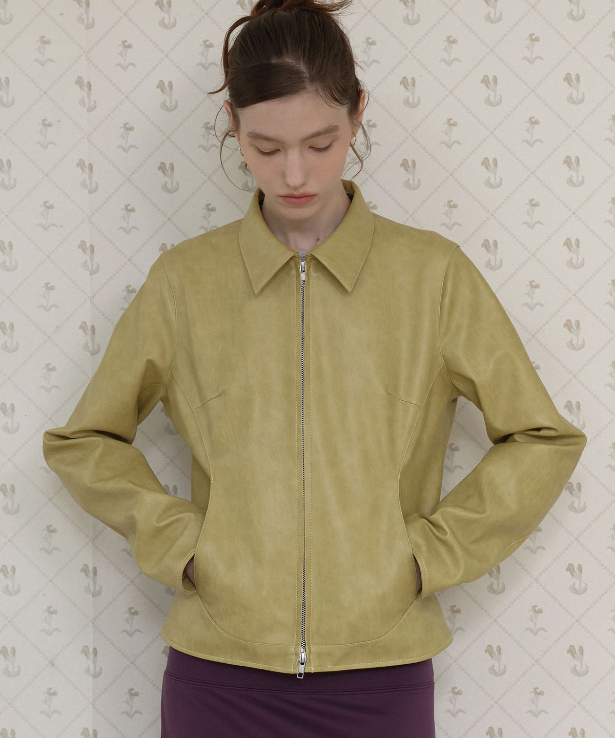 도프셉(DOFFSEPT) Slim Leather Two-Way Single Jacket (Mustard)