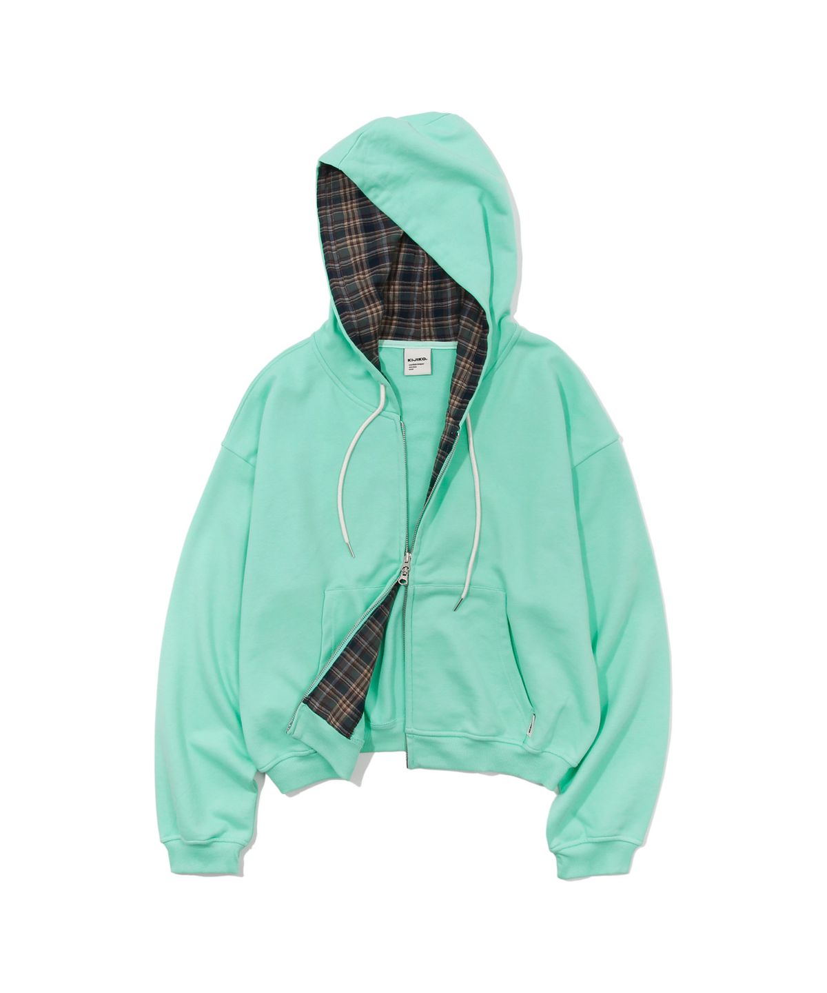 키지코(KIJIKO) ke110. Check Hoodie Zip-up Mint