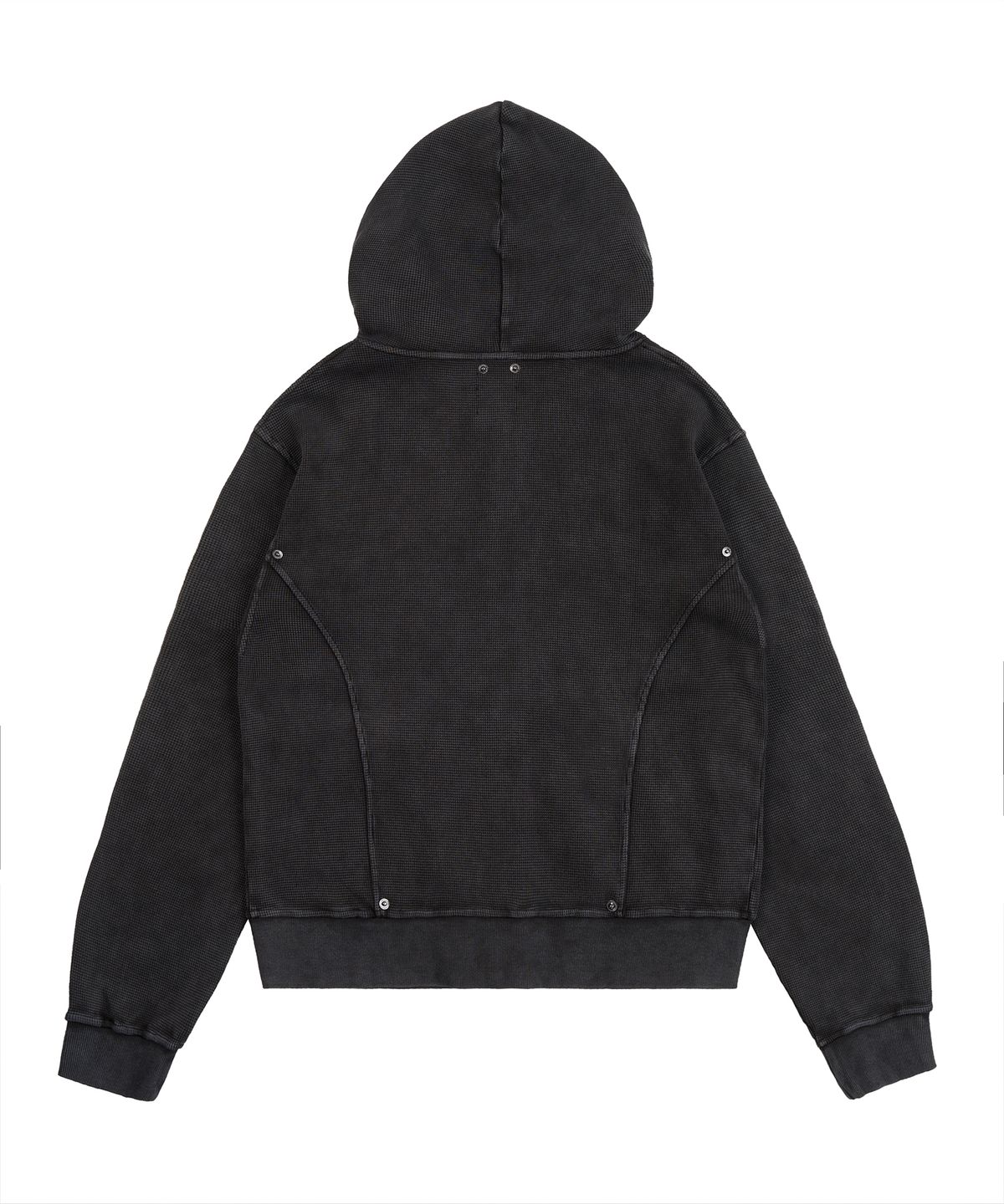 피치블랙(PITCHBLACK) WASHED WAFFLE RIVET DETAIL HOOD ZIP-UP (WASHED BLACK)