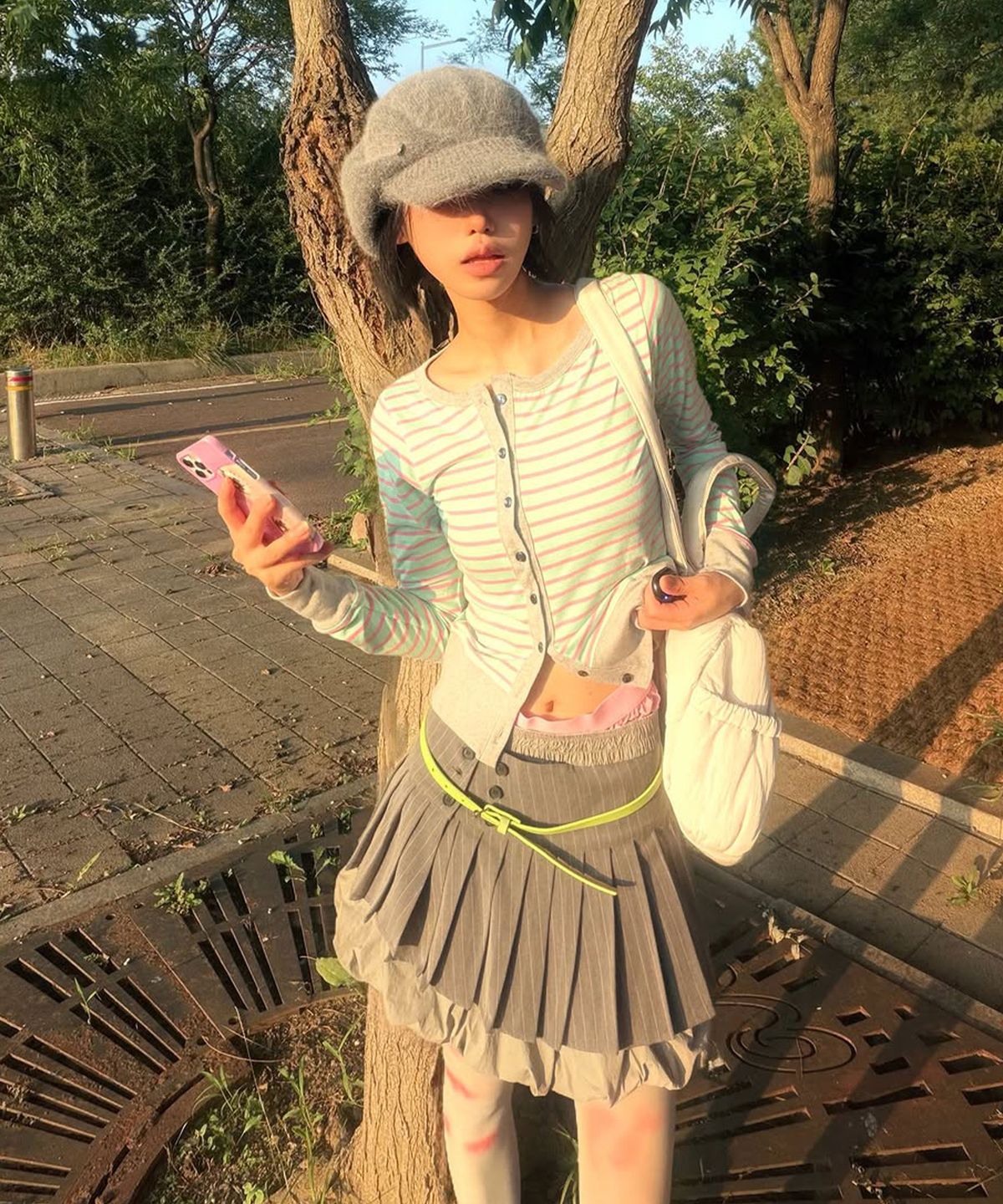 키지코(KIJIKO) ke109. Side Button Colorblock Cardigan Mint