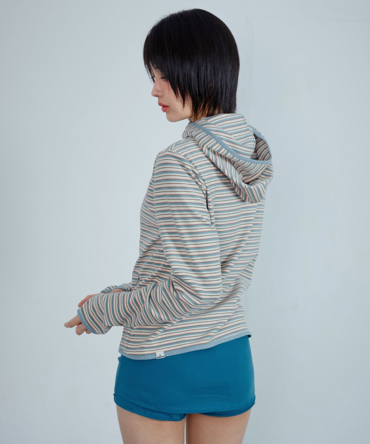 키지코(KIJIKO) ke108. Diagonal Fleece Balaclava Zip-up Blue