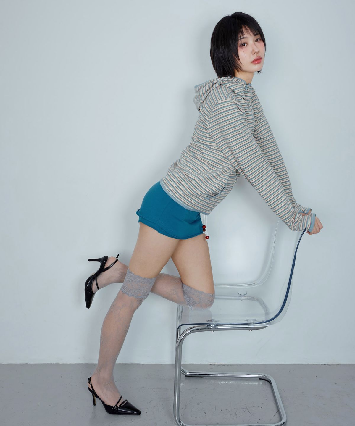 키지코(KIJIKO) ke108. Diagonal Fleece Balaclava Zip-up Blue