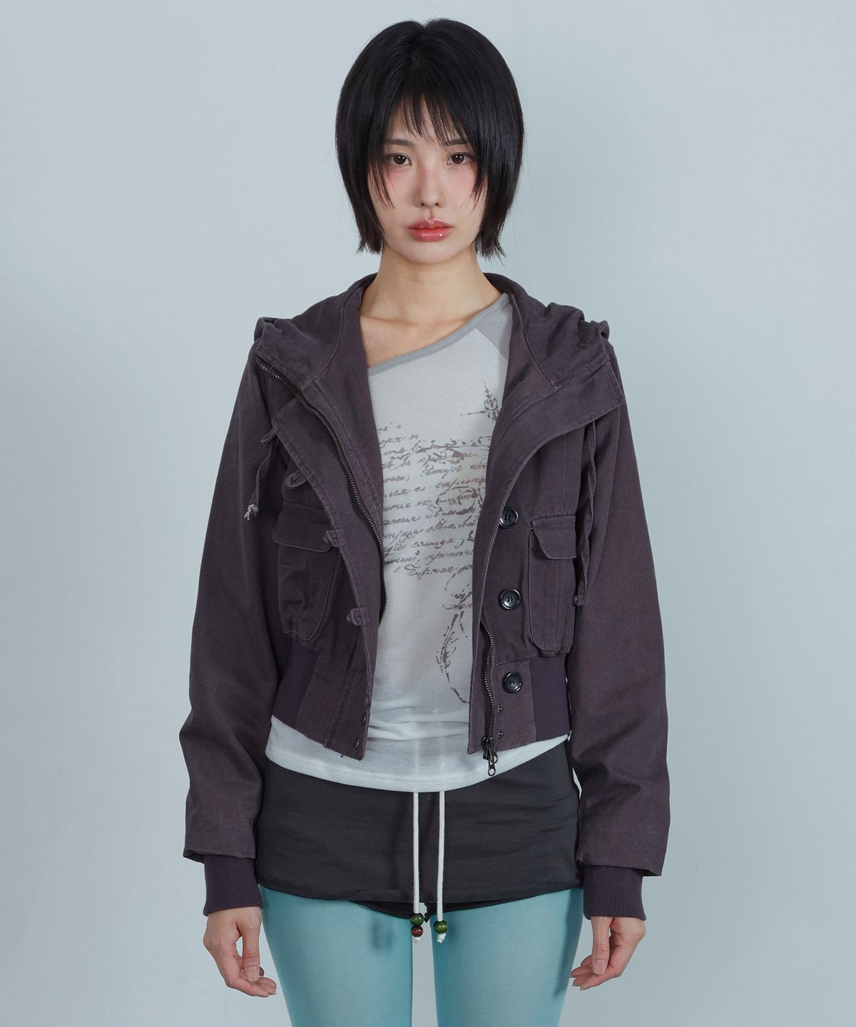 키지코(KIJIKO) ke107. Washed Cationic Hooded Field Jacket Purple
