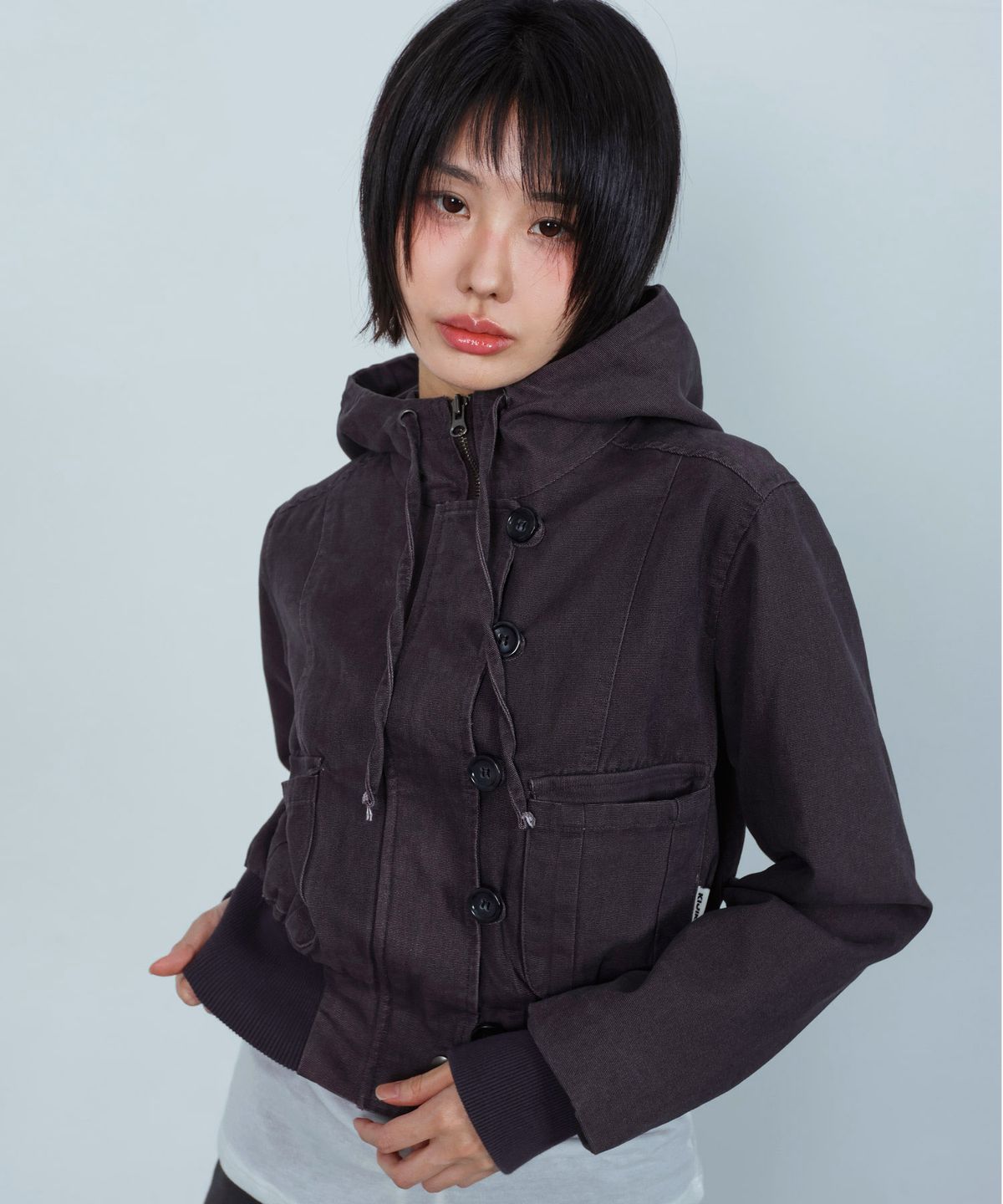 키지코(KIJIKO) ke107. Washed Cationic Hooded Field Jacket Purple