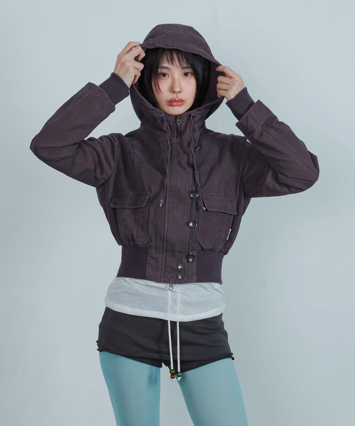 키지코(KIJIKO) ke107. Washed Cationic Hooded Field Jacket Purple
