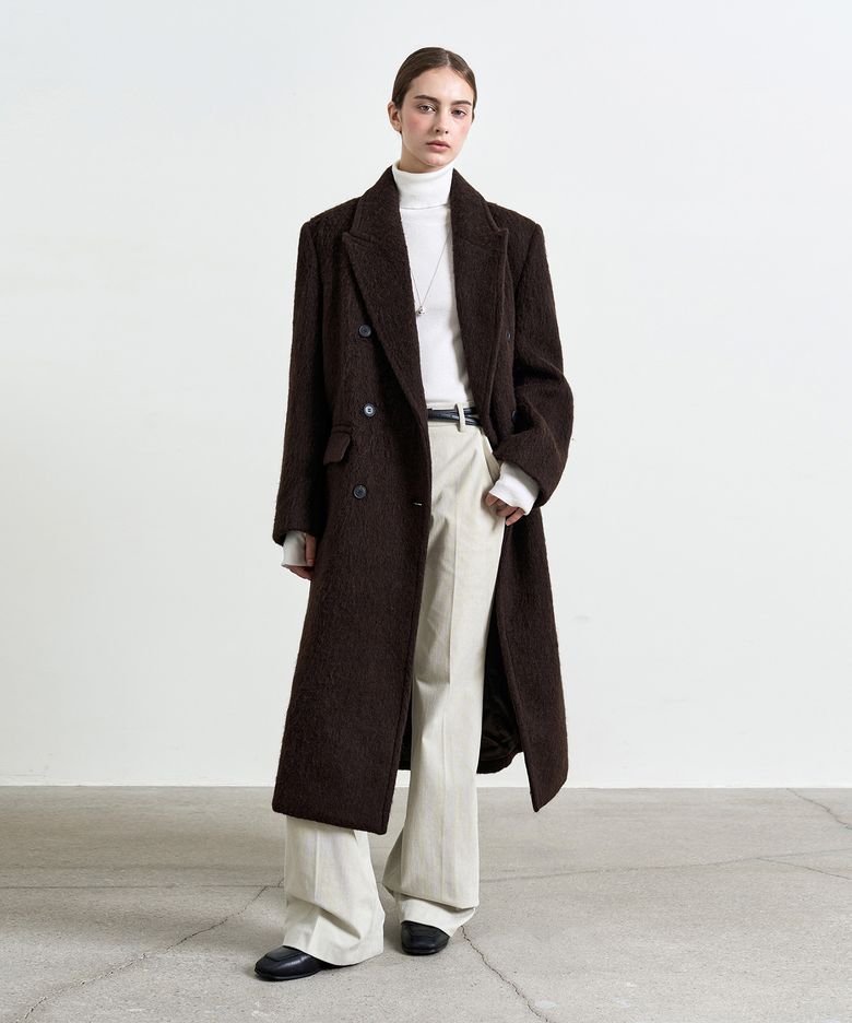 [보라끌레르 PICK] 헤어리 더블 롱 코트 브라운 COWCT005BROWN