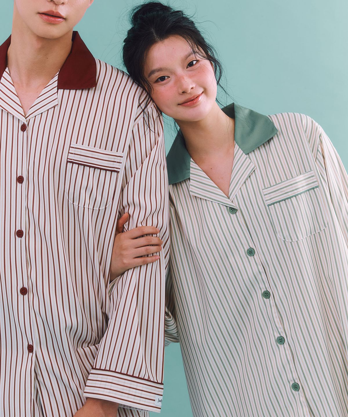 주디앤(JUDYN) [2PACK] 크레스 클린핏 긴팔 잠옷 파자마 세트_버터그린