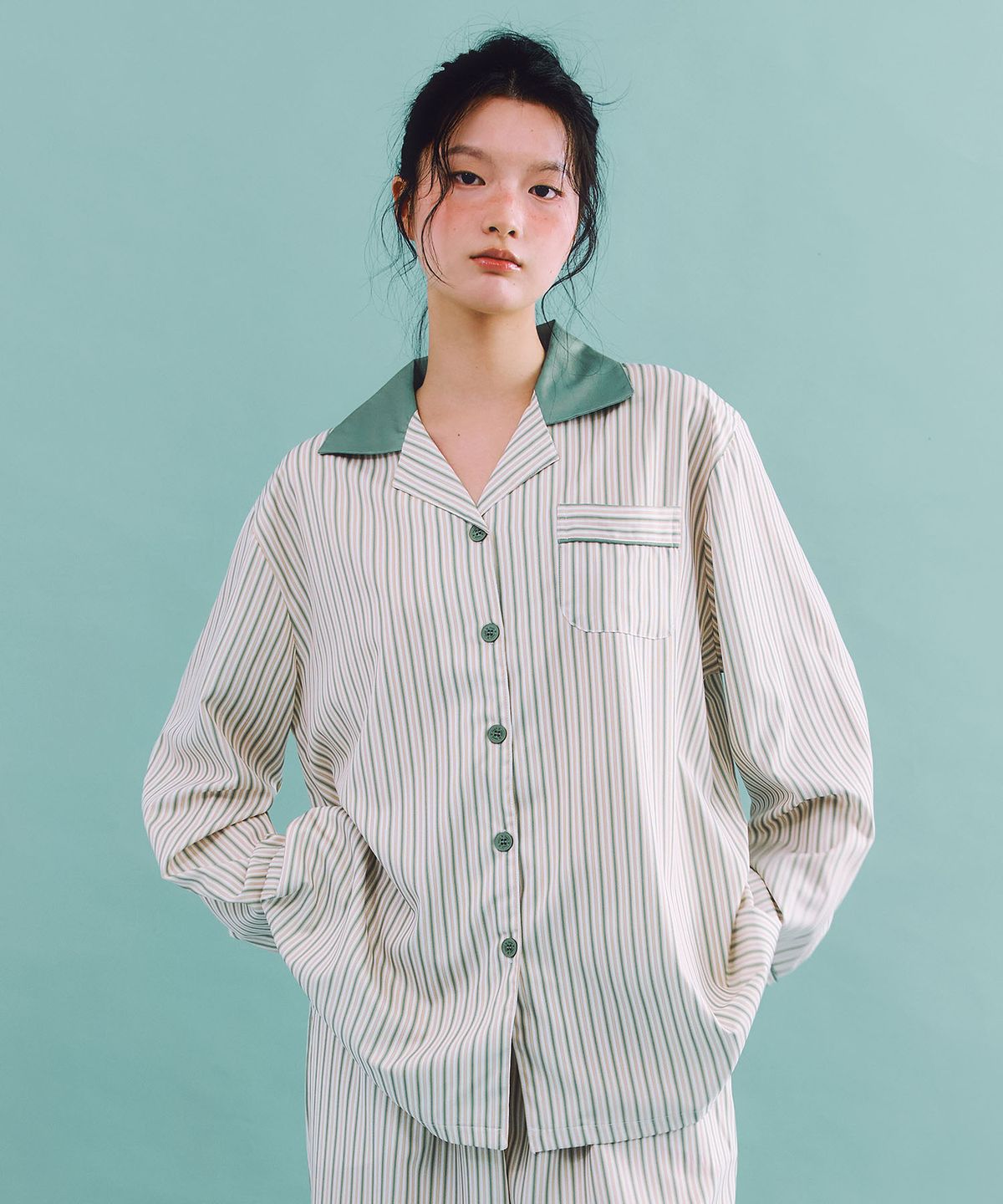 주디앤(JUDYN) [2PACK] 크레스 클린핏 긴팔 잠옷 파자마 세트_버터그린