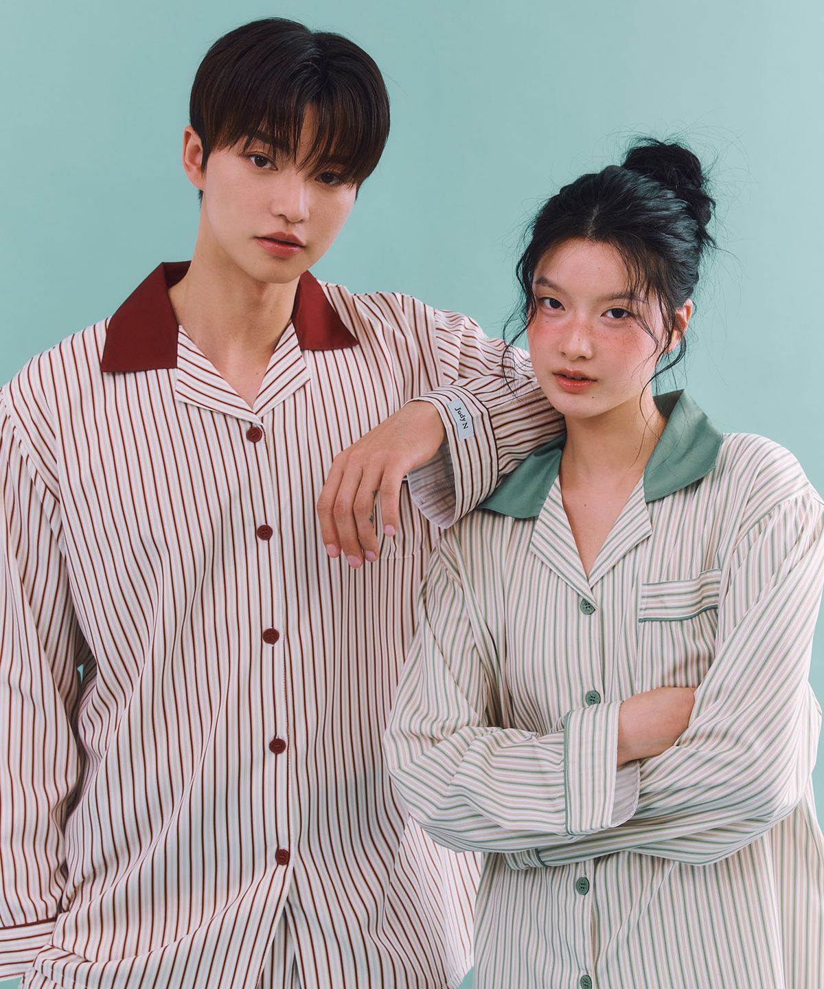 주디앤(JUDYN) [2PACK] 크레스 클린핏 긴팔 잠옷 파자마 세트_버건디