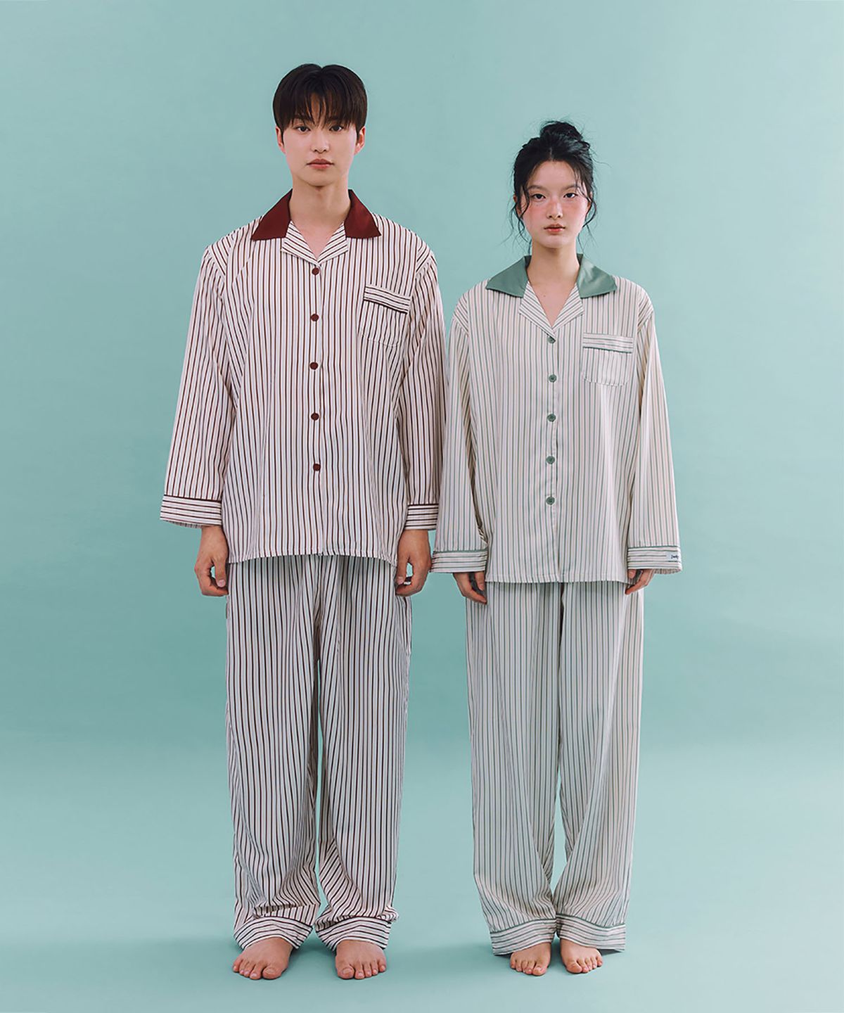 주디앤(JUDYN) [2PACK] 크레스 클린핏 긴팔 잠옷 파자마 세트_버건디