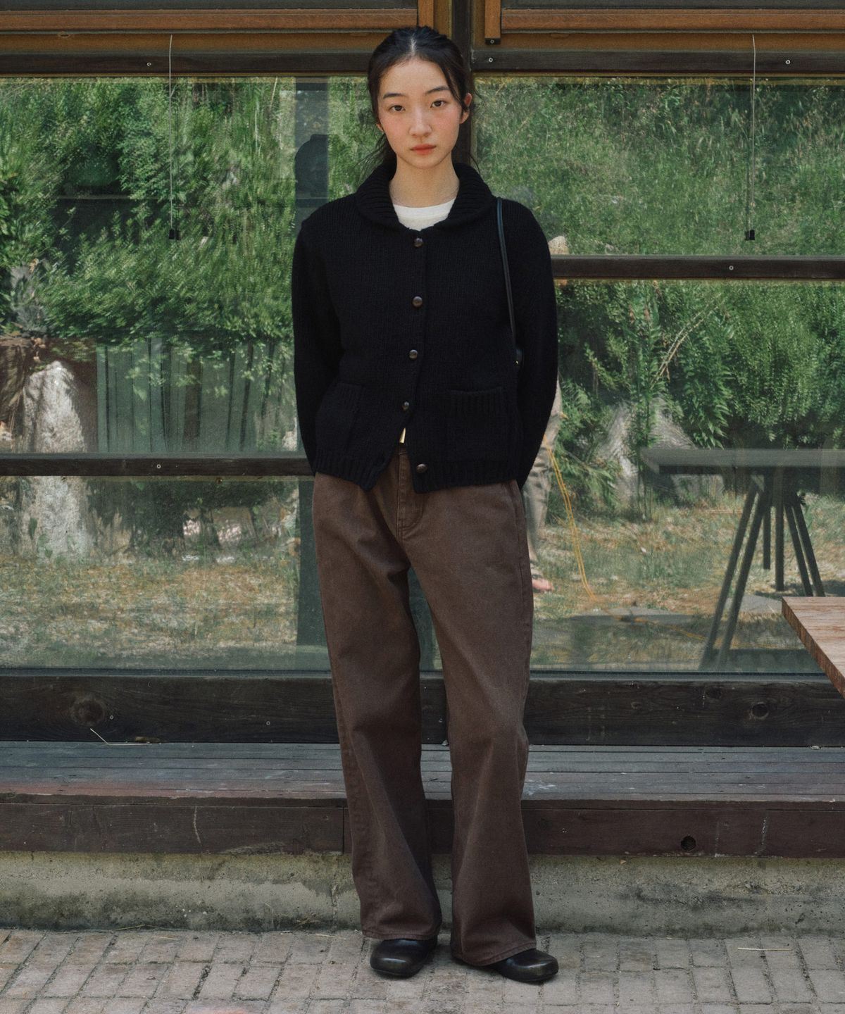 스텝어라운드(STEP AROUND) Shetland Wool Collar Crop Cardigan_BLACK