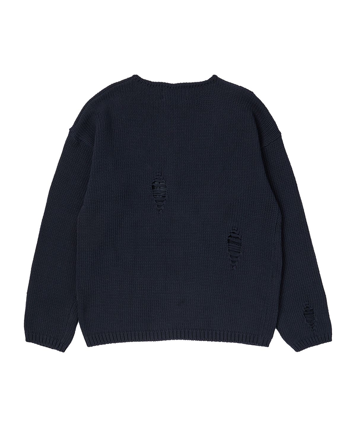 비욘드클로젯(BEYOND CLOSET) [COLLECTION LINE] 아카이브 헤비 웨이트 코튼 데미지 디테일 헨리넥 니트 네이비
