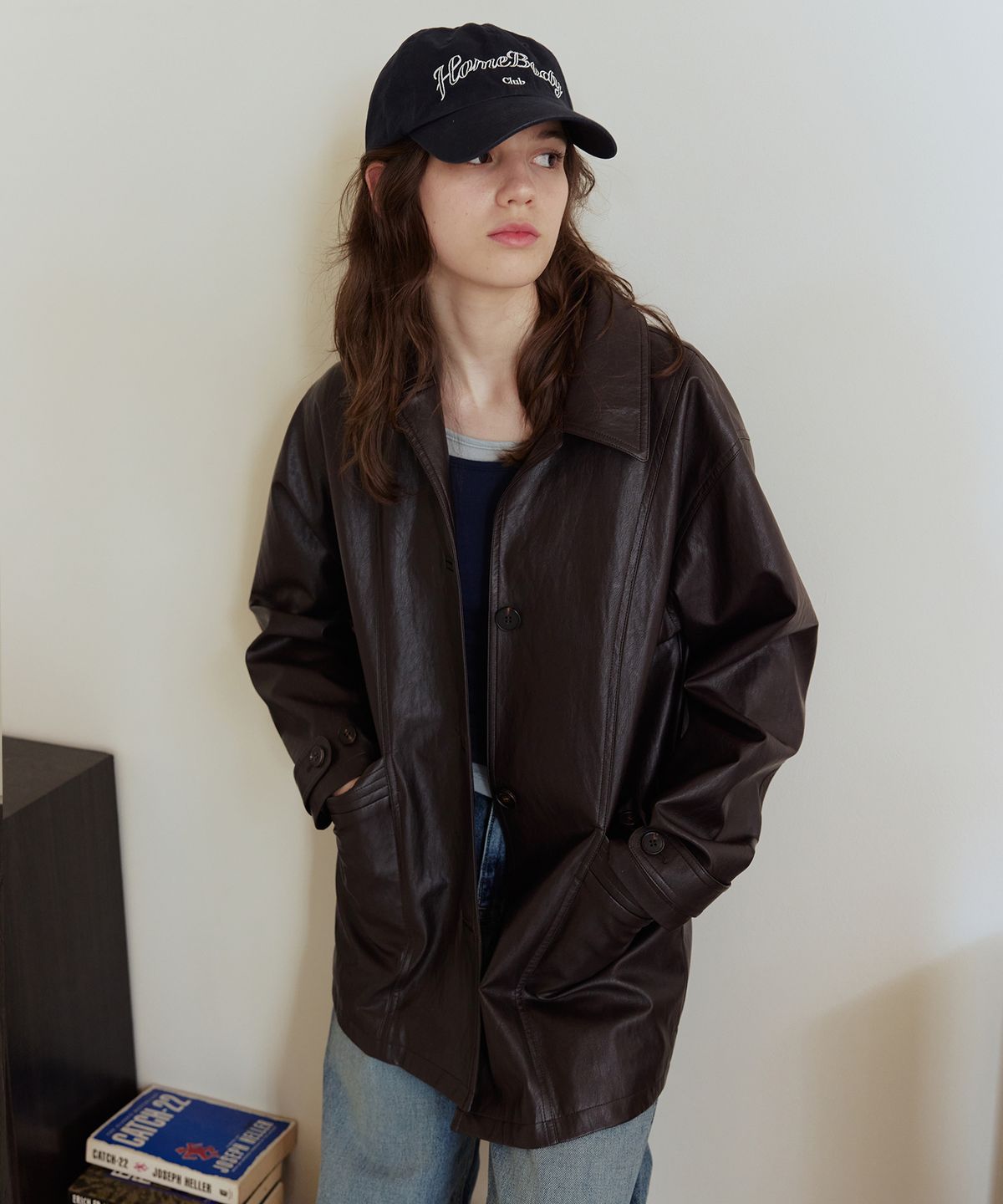 애프터아워즈(AFTERHOURS) LEATHER HALF JACKET (BROWN)