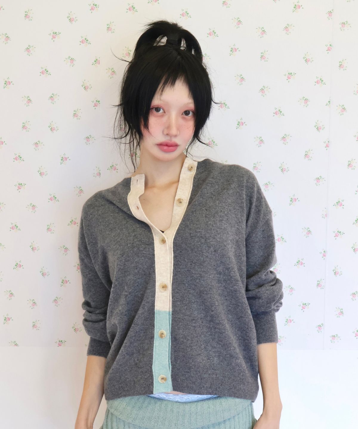 키코지(KIKOZY) Vintage Tone Mix Cardigan_Chacoal