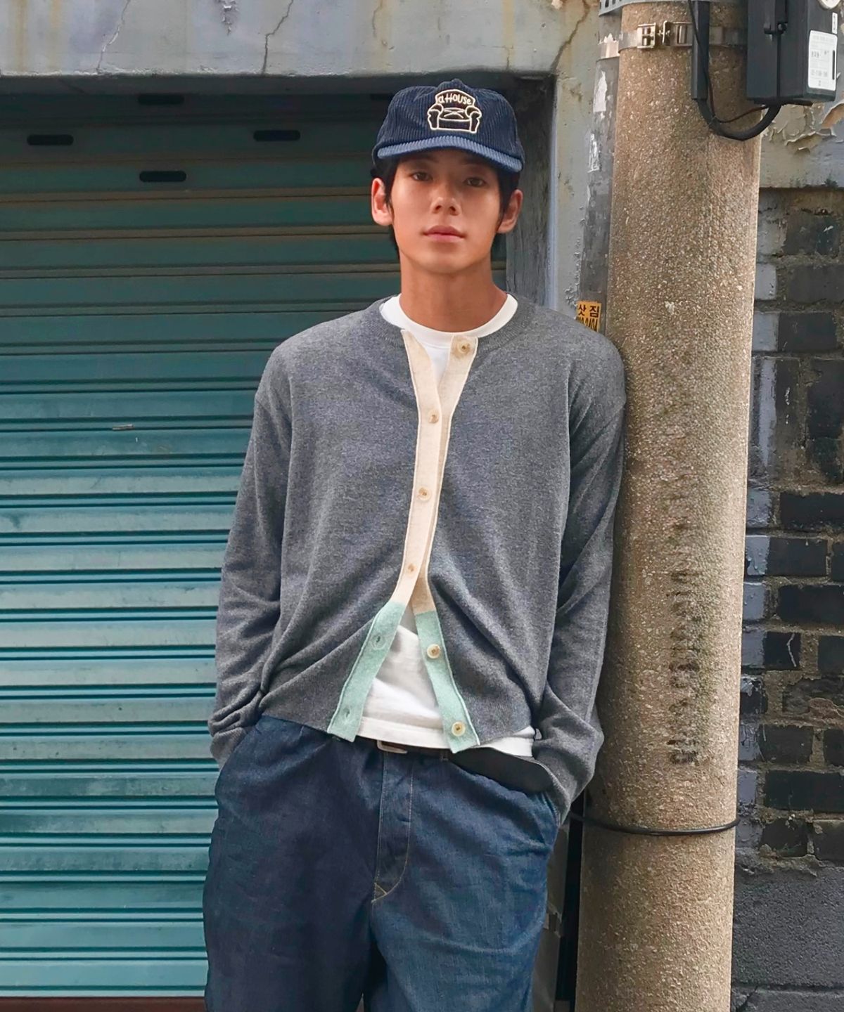키코지(KIKOZY) Vintage Tone Mix Cardigan_Chacoal