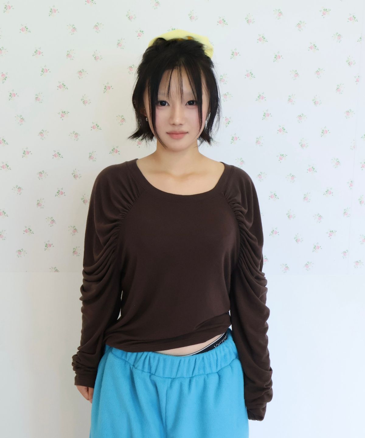 키코지(KIKOZY) [New] Shirring long sleeve top_Brown