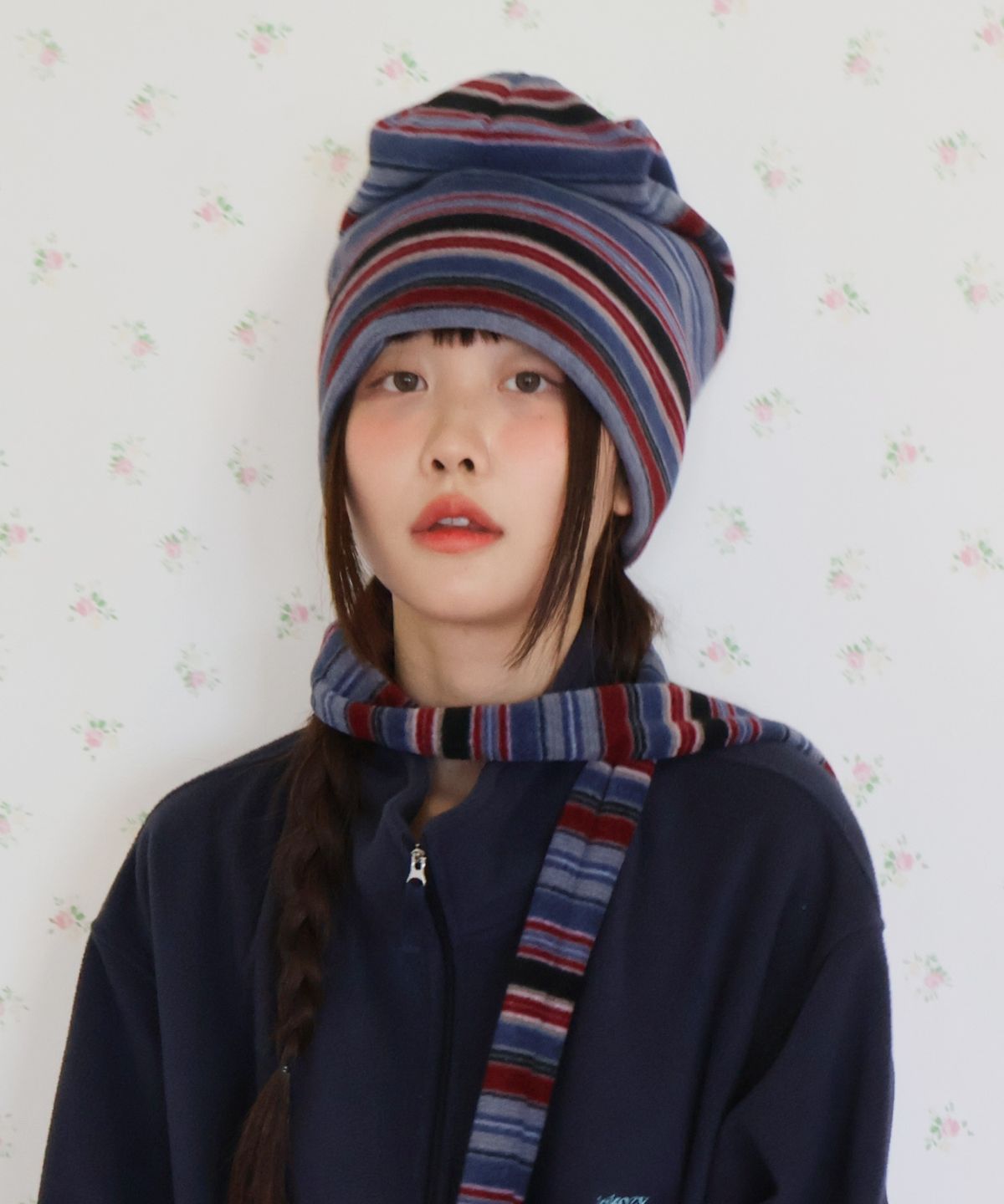키코지(KIKOZY) Stripe Fleece Beanie_Blue