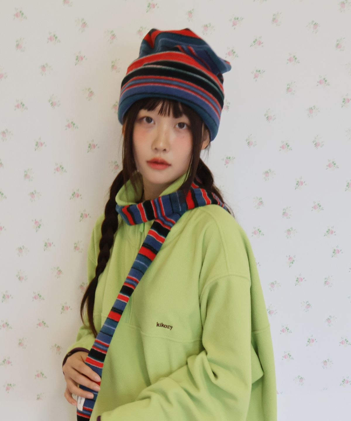 키코지(KIKOZY) Stripe Fleece Beanie_Red