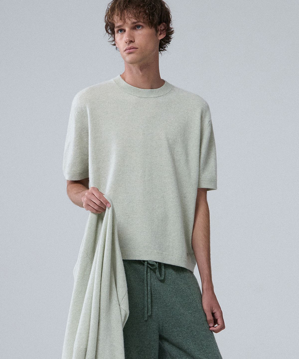 우마뭉(UMARMUNG) Wool cashmere half sleeve pullover_Mint