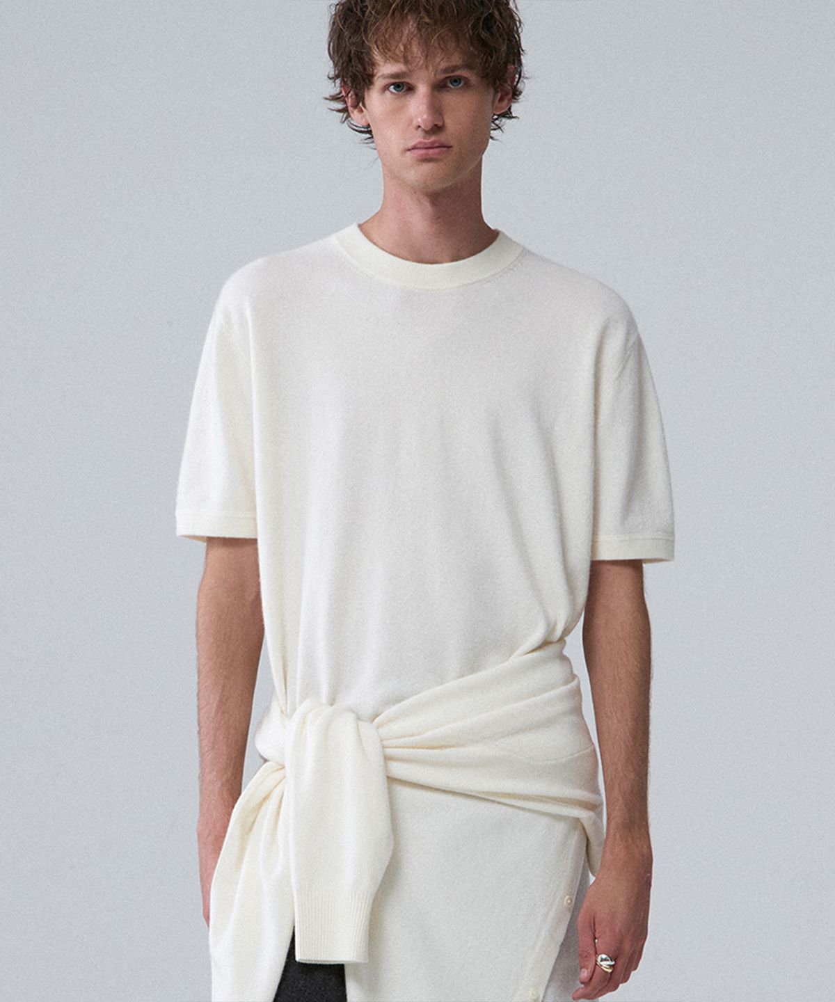 우마뭉(UMARMUNG) Wool cashmere half sleeve pullover_Ivory