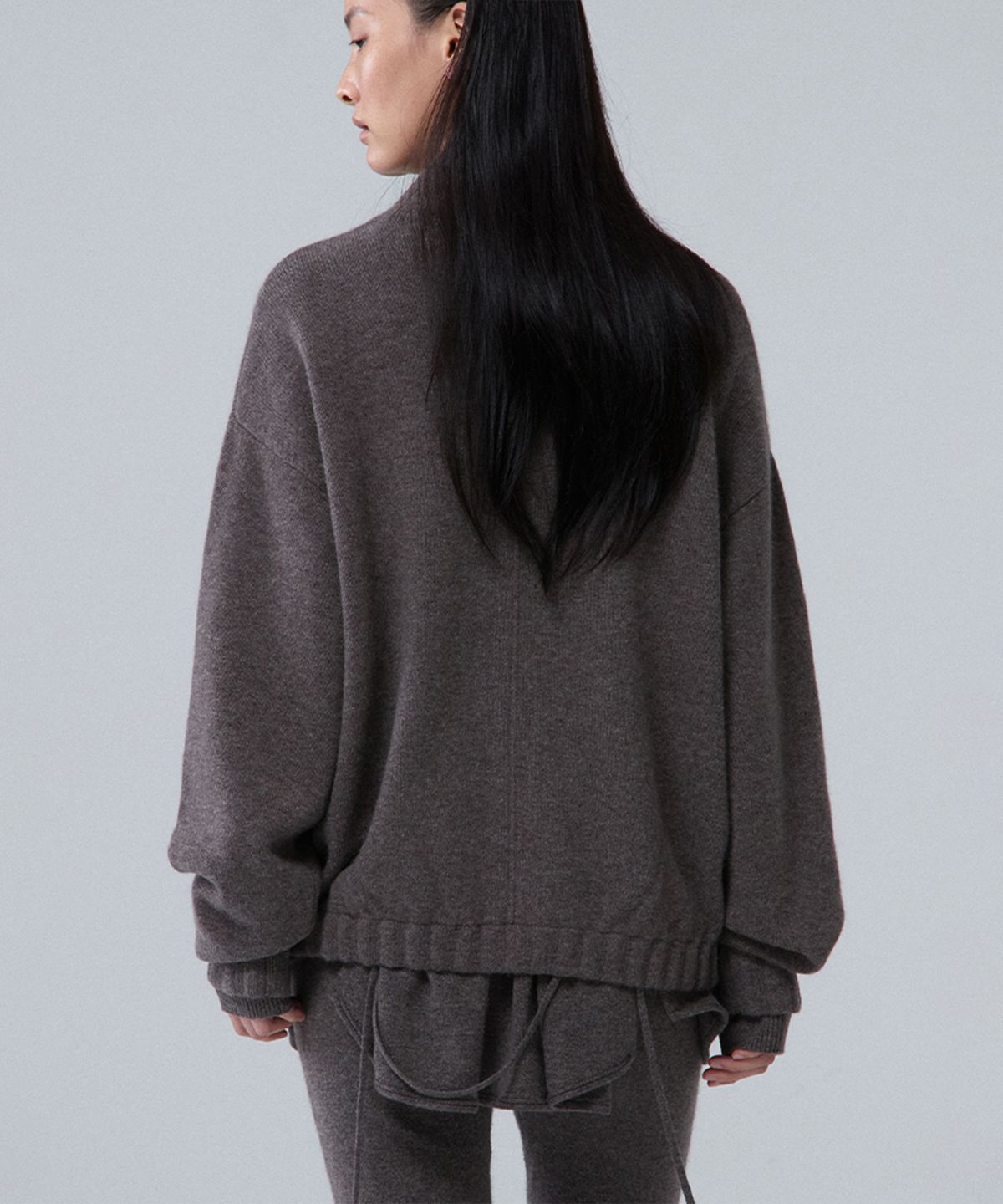 우마뭉(UMARMUNG) Wool cashmere highneck zip up jacket_Taupe