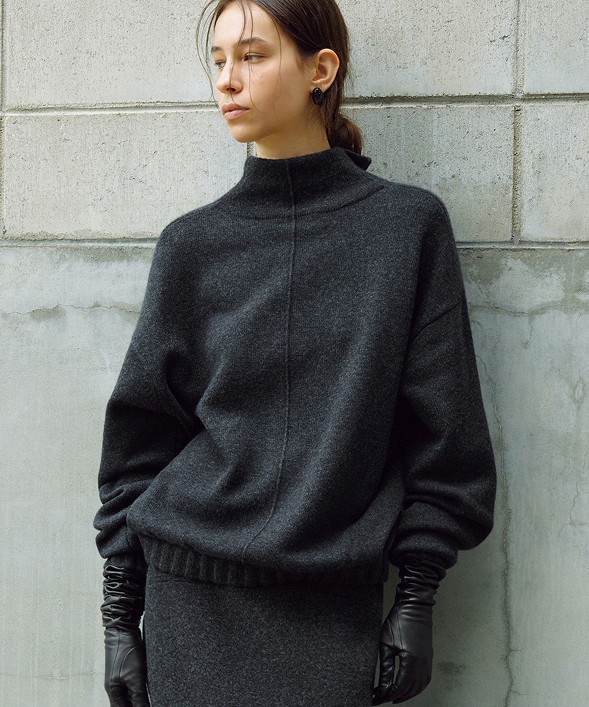 우마뭉(UMARMUNG) Wool cashmere highneck zip up jacket_Graphite