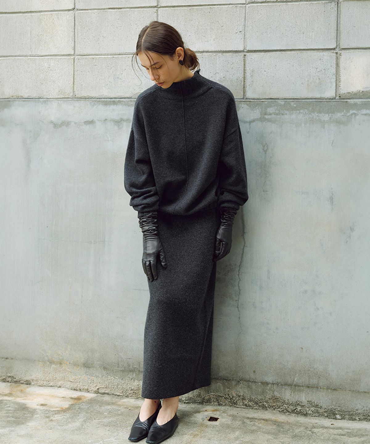 우마뭉(UMARMUNG) Wool cashmere highneck zip up jacket_Graphite