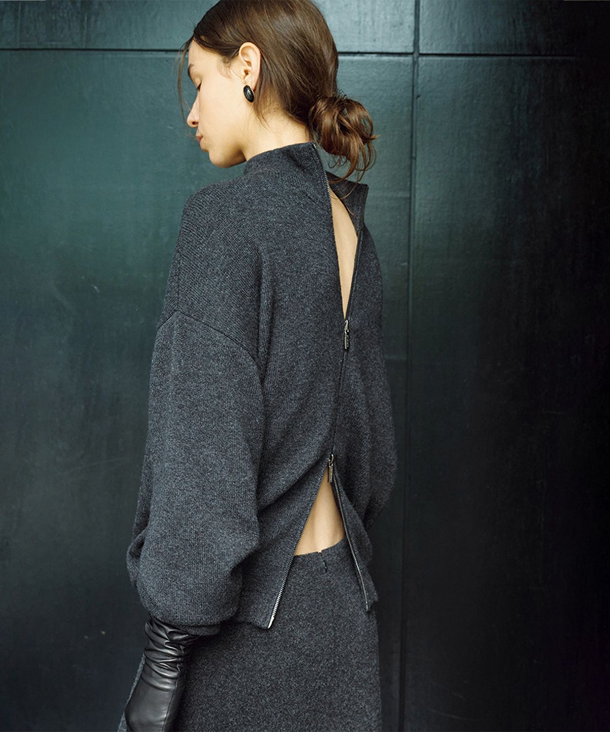 우마뭉(UMARMUNG) Wool cashmere highneck zip up jacket_Graphite
