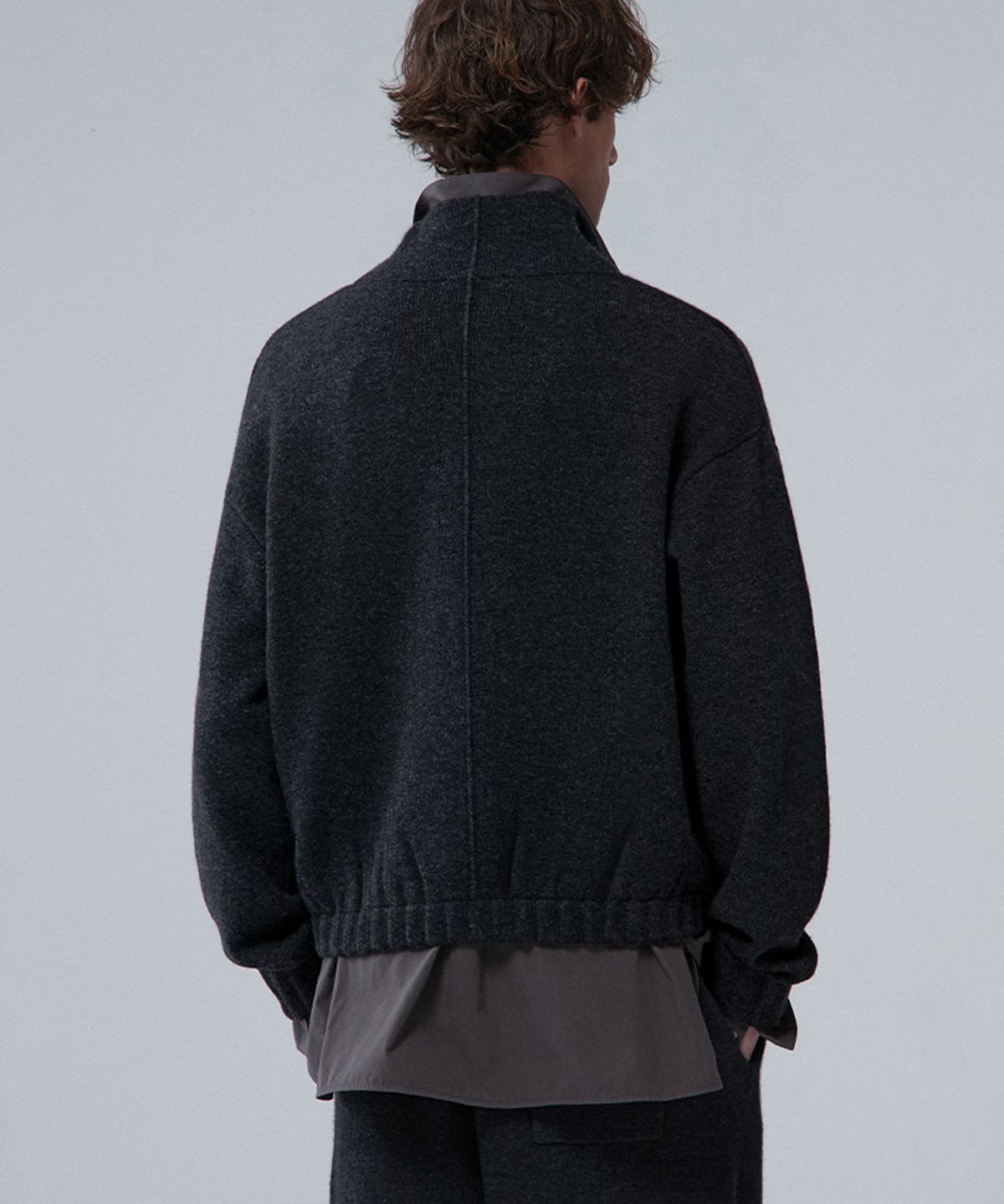 우마뭉(UMARMUNG) Wool cashmere highneck zip up jacket_Graphite
